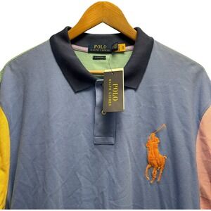 Polo Ralph Lauren NEW Mens XXL Classic Big Pony Blue/Yellow Colorblok Pique Polo